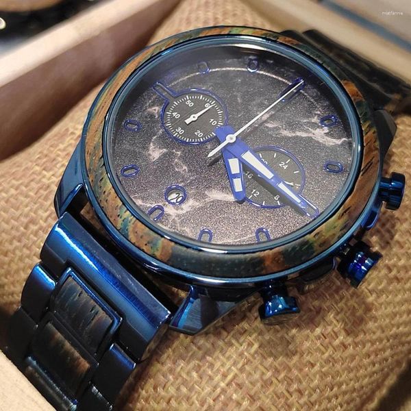 Relojes de pulsera Reloj de pulsera personalizado para hombres Relojes de lujo Cronógrafo Madera Cuarzo Wacthes Caja Él Regalos Drop Personalizado