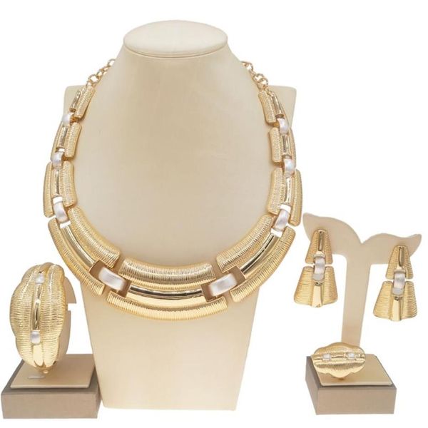 Ohrringe Halskette Yulaili Verkauf Brasilianische Gold Serie Luxus Kupfer Überzogene Schmuck Set Italienische Vier Sets Frauen Party Hochzeit259W