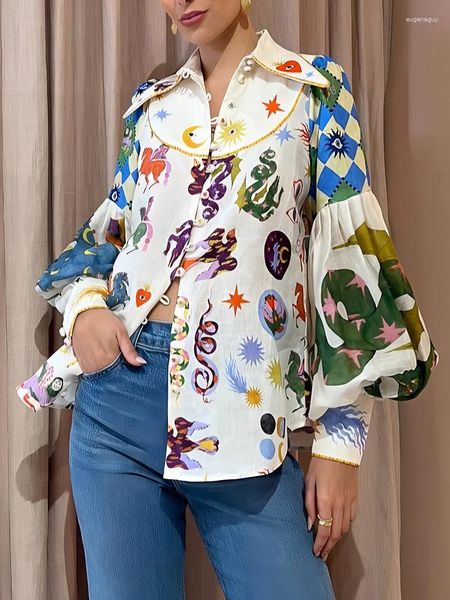 Kadınlar bluzlar Sonbahar uzun kollu gündelik tarzı polyester malzeme 2023 moda polo fener tek göğüslü gömlek