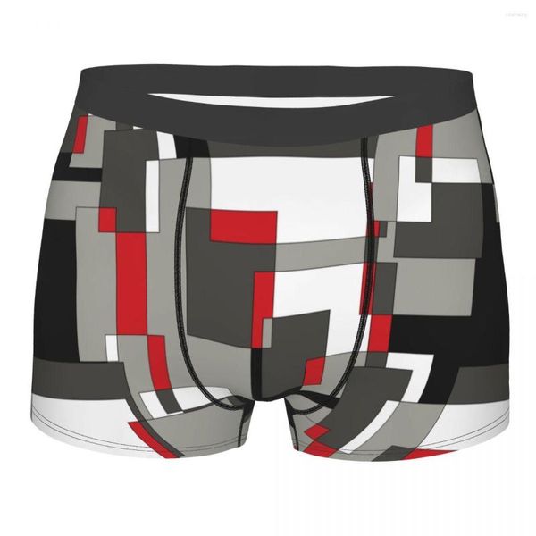 Unterhosen Humor Boxer Schwarz Grau und Rot Quadrate Shorts Höschen Slips Männer Unterwäsche Geometrische Nähte Mittlere Taille Für Männer