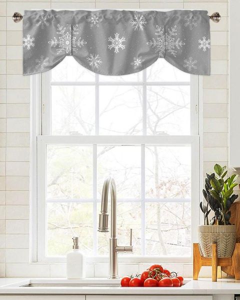 Vorhang Weihnachten Schneeflocke Grau Fenster für Wohnzimmer Küchenschrank Krawatte Volant Stangentasche