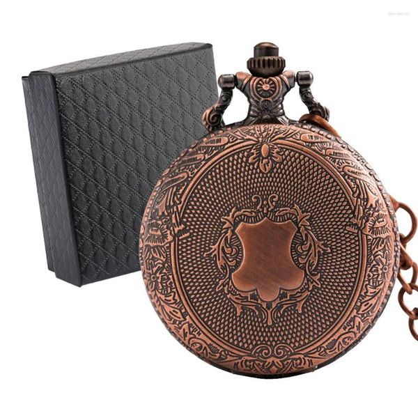 Relógios de bolso vintage steampunk flor escudo padrão fob relógio masculino pingente relógio quartzo movimento retro relógio presente com caixa