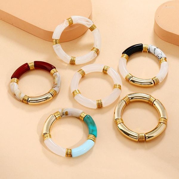 Charme pulseiras estilo retro estiramento pulseira para mulheres feminino vintage temperamento resina acrílico jóias modernas