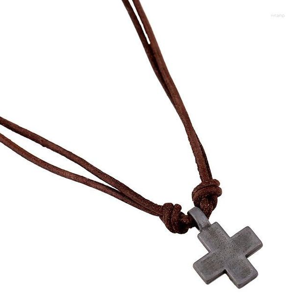 Ожерелья с подвесками из натуральной кожи для мужчин, винтажные подвески в виде креста в стиле панк, женские модные украшения
