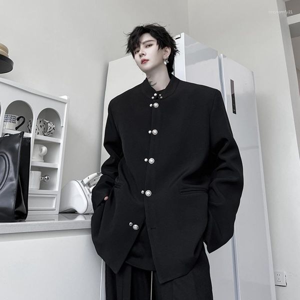 Ternos masculinos syuhgfa estilo coreano blazers de luxo maré moda terno escuro casaco tendência botão metal nicho design elgance roupas masculinas