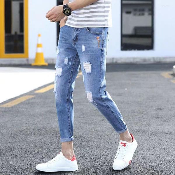 Jeans da uomo Pantaloni denim Vita media antirughe Versatile Uomo Elastico Slim Fit Casual Streetwear