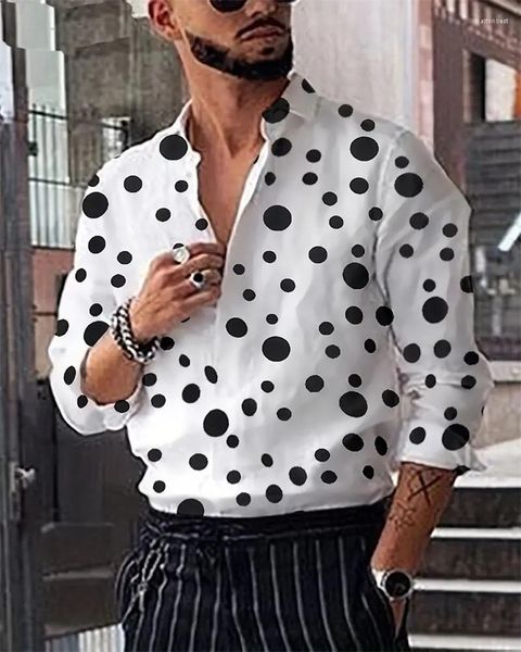 Camicie eleganti da uomo 2023 Camicia Top a pois risvolto Abbigliamento a maniche lunghe Vestibilità regolare Bottone con stampa Casual S-6XL