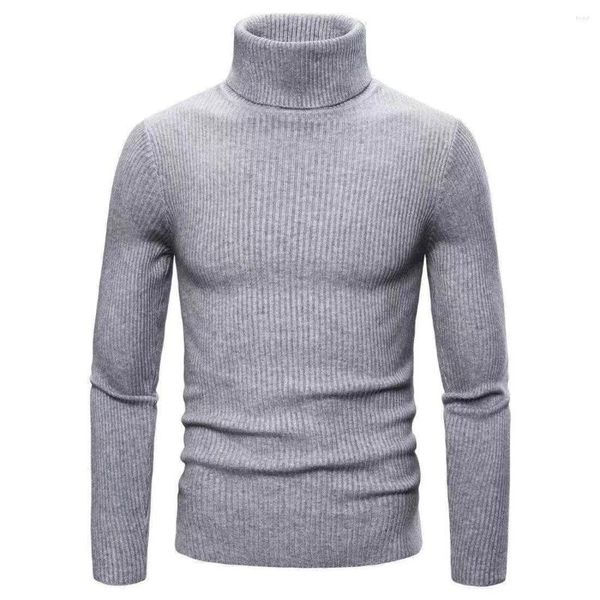 Maglioni da uomo Maglione a collo alto solido autunno e inverno Moda coreana Slim Fit Pullover a righe giovanili con fondo lavorato a maglia