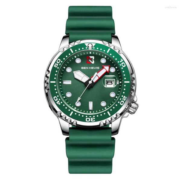 Bilek saatleri kuvars Erkekler için İzle Business Fashion Leisure Green Glow 3 Bar Su Geçirmez Takvim Dönebilir Yüzük Reloj hombre