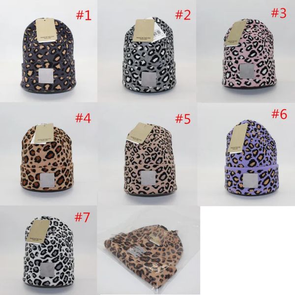 Moda carta chapéus de malha unisex gorros de inverno leopardo impressão etiqueta designer crânio bonés dupla camada crochê chapéu bonnet