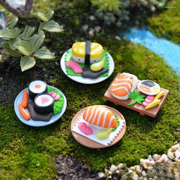 Dekorative Figuren, 4 Stück, niedliche Sushi-Lebensmittel, Mikrolandschaft, Moos, Terrarium, Feengarten, Picknick, Miniaturen, Heimdekoration, Zubehör