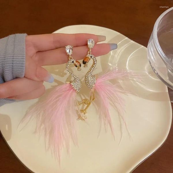 Baumelnde Ohrringe 3 Farben Mode Frauen Schmuck Straußenfell Strass Flamingo Ohrringe Dame Hochzeit Schmuck Ohrstecker Mädchen Party Geschenk