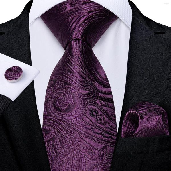 Laços para homens luxo roxo paisley elegante seda negócios festa de casamento pescoço gravata bolso quadrado abotoaduras acessórios presente