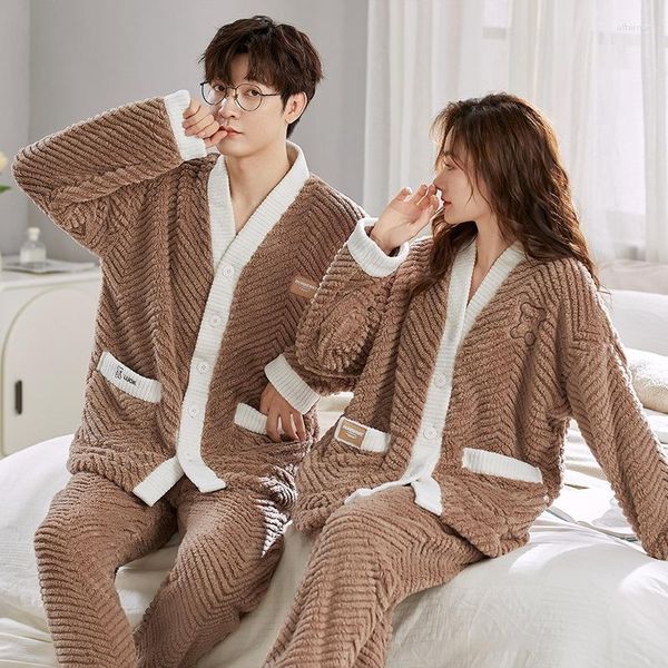 Männer Nachtwäsche Männer Winter Plus Größe Dicke Warme Flanell Pyjamas Set Kimono Korallen Fleece Nachtwäsche Frauen Pijamas Nacht Für paare