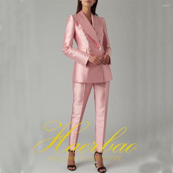 Pantaloni a due pezzi da donna Abito rosa 2 Giacca doppiopetto Abito da sposa Mamma Blazer formale personalizzato