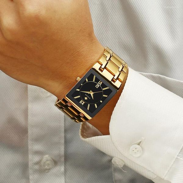 Relógios de pulso Homens Relógios Top WWOOR Square Quartz Watch Gold 2023 Impermeável Golden Masculino Relógio de Pulso