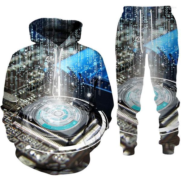 Survêtements pour hommes Automne Puce électronique 3D Imprimer Survêtement Set Mode Sweat à capuche Pantalon 2pcs Pull surdimensionné SweatSuit Casual Hommes Vêtements
