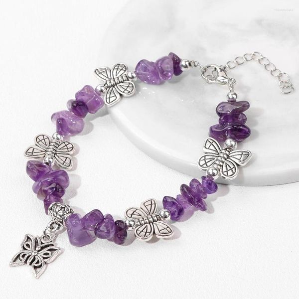 Link-Armbänder, Schmetterlings-Anhänger, Charm-Armband, Amethyste, natürlicher Chip-Stein, für Damen und Herren, Kristall-Citrin-Kette, Armreifen, Schmuck