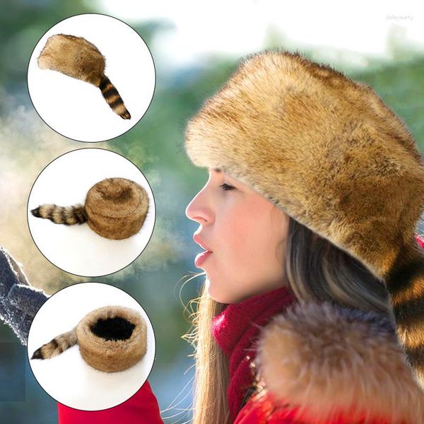Береты, шапка из искусственного меха, круглая плоская шапка, осень и зима, Европа, США, волосы с хвостом енота, теплые уши