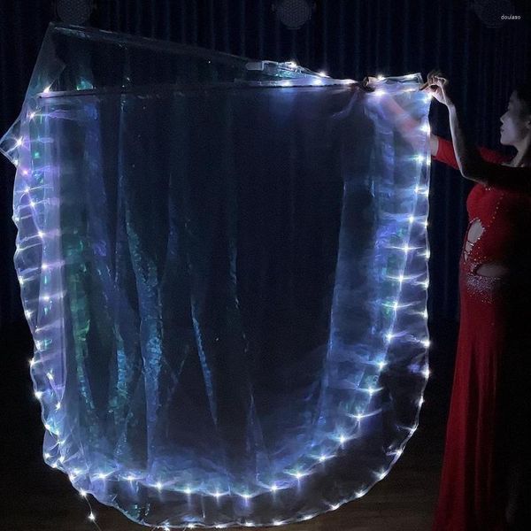 Abbigliamento da palco Bandiera luminosa a LED Tessuto bianco con interruttore Puntelli da ballo Costumi per spettacoli Pratica del ventaglio