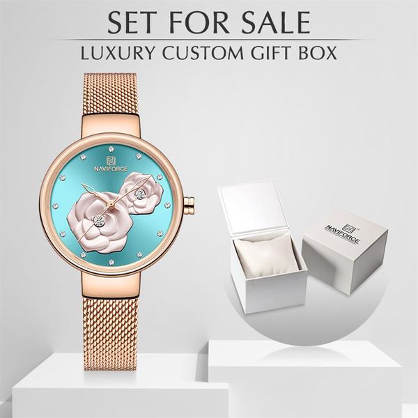 Neue NAVIFORCE Rose Gold Frauen Uhren Kleid Quarzuhr Damen mit Luxus Box Weibliche Armbanduhr Mädchen Uhr Set für 272 watt