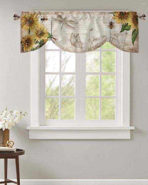Vorhang Vintage Altes Papier Sonnenblume Libelle Fenster Volant Küche Café Kurze Vorhänge Wohnzimmer Krawatte