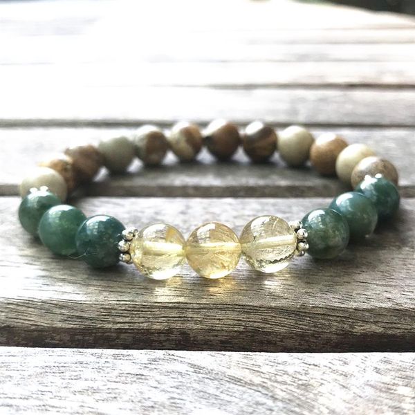 MG0917 Bracciale con diaspro da 8 mm con immagine Bracciale con citrino in cristallo giallo Bracciale con agata muschio di alta qualità Chakra Meditazione Gioielli317k