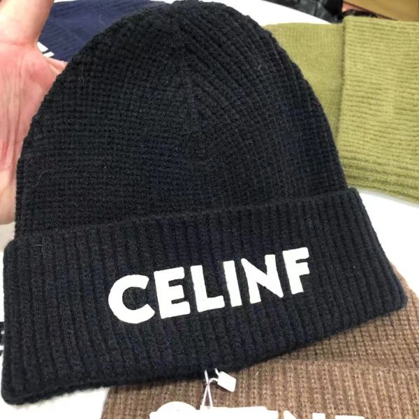 CELINF Autunno/Inverno Cappello lavorato a maglia Cappello di grande marca Designer Beanie/Cranio Berretti Cappello impilato Baotou LOGO Lettera Cappello di lana a coste 001