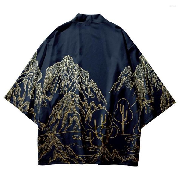 Linha de roupas étnicas desenho impresso samurai camisa haori quimono mulheres homens japonês anime asiático streetwear cosplay cardigan yukata