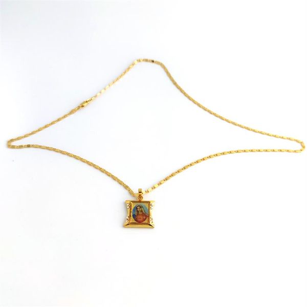 Подвеска Loyal Holy Mother, желтое сплошное золото 18 карат, GF CZ, икона богини Марии, тонкое ожерелье, цепочка, 600 мм, 24 дюйма291D
