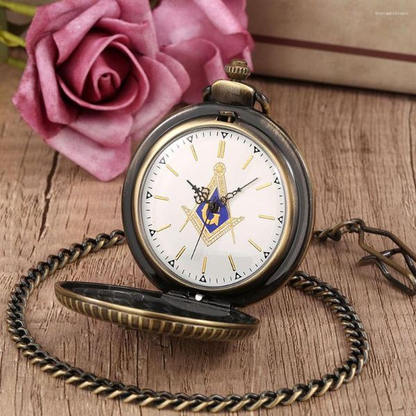Orologi da tasca Steampunk Bronzo/Oro simbolo massone orologio al quarzo orologio con pendente a catena Fob Orologio antico di alta qualità