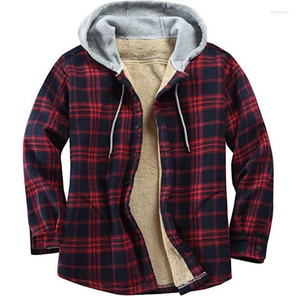 Jaquetas masculinas homens harajuku camisas com capuz xadrez casacos de inverno manga longa básico casual lã estilo europeu xxl