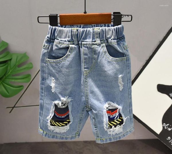 Calças crianças shorts jeans 2023 verão meninos jeans com buraco vintageretro bebê criança calças 2-6 anos