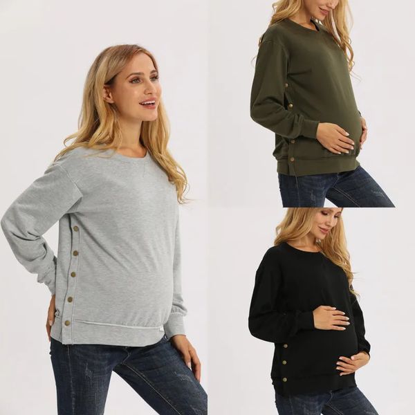 Umstands-Tops, T-Shirts, schwangere Mutter, Kleidung, europäisches und amerikanisches Polyester, langärmelige Umstandspullover, lockere feste Pullover, Herbst-Winterkleidung für Damen, 230928