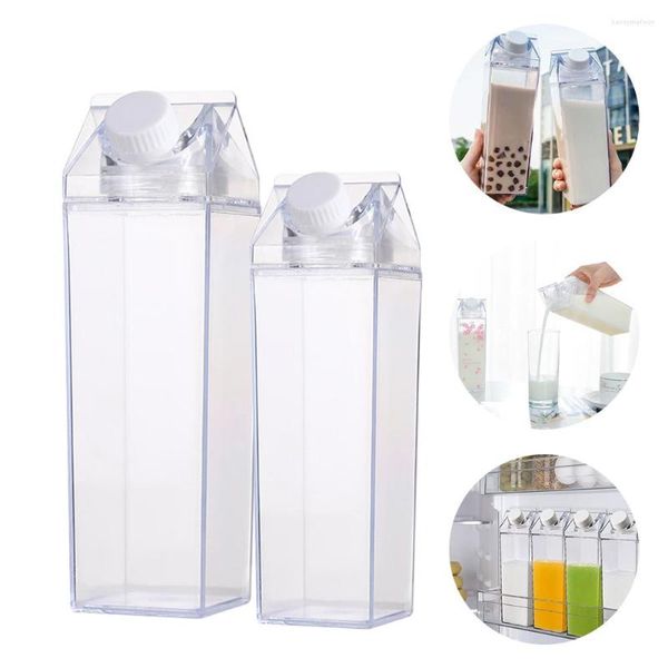 Tumblers 500ml / 1000ml Caixa de leite plástica garrafa de água quadrada reutilizável copo portátil à prova de vazamento para acampamento ao ar livre ginásio