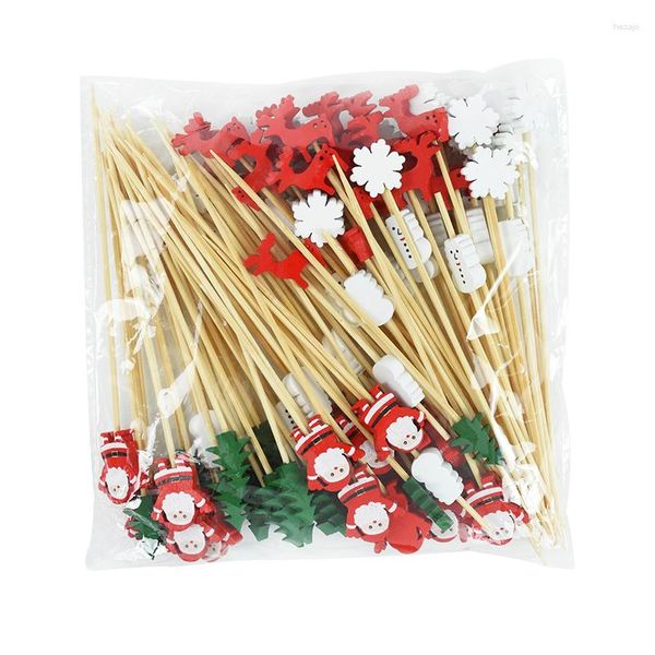 Forks 100pcs Noel Kür Kıkavukları Santa Claus Cupcake Tatlı Meyve Salatası Çatal Partisi Sebze Çubukları Kokteyl Bambu Çubuk