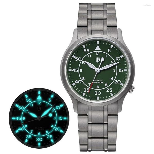 Relógios de pulso Berny Titanium Quartz Watch para homens AR revestimento safira luminosa moda relógio de pulso VH31 ultra-fino à prova d'água 5atm