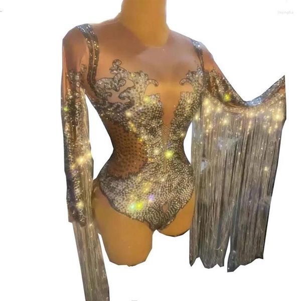 Stage Wear Strass scintillanti Frange di paillettes Body Donna Aderente Club Ballerino Nappa Body Party Show Dance Costume249W