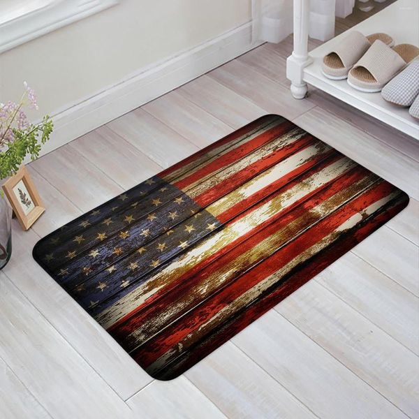 Teppiche Amerikanische Flagge Vintage Shabby Holz Küche Fußmatte Schlafzimmer Bad Boden Teppich Haus halten Fußmatte Teppiche Home Decor