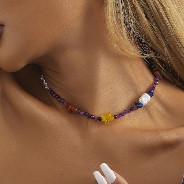 Girocollo pietra preziosa naturale irregolare 2023 collana di perle imitazione colorata moda donna regalo festa di compleanno commercio all'ingrosso di gioielli