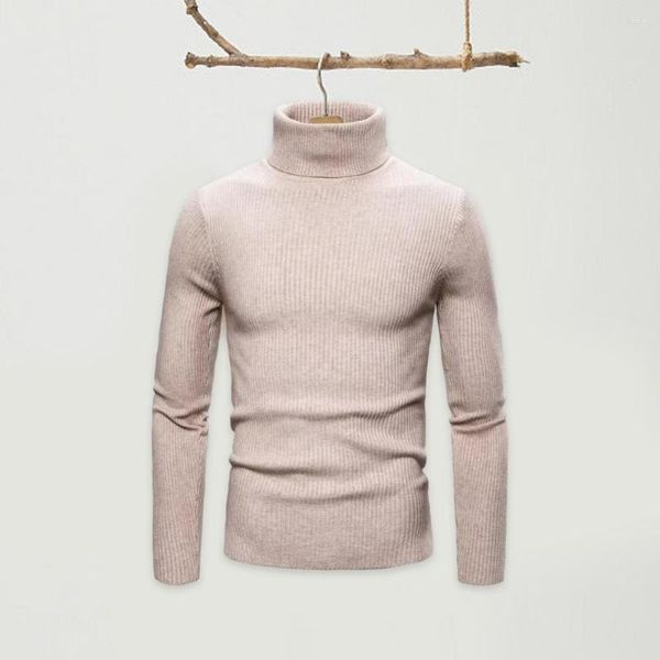 Мужские свитера, свитер с изгибом тела, стильная водолазка, облегающий пуловер в рубчик, топы на осень/зиму, однотонное вязаное длинное изделие