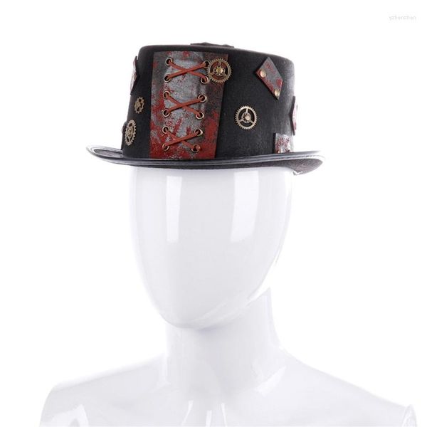 Berets Halloween Victorian Top Hat Engrenagem Decoração de Metal Bruxas Menina Cosplay Adereços Período Drop