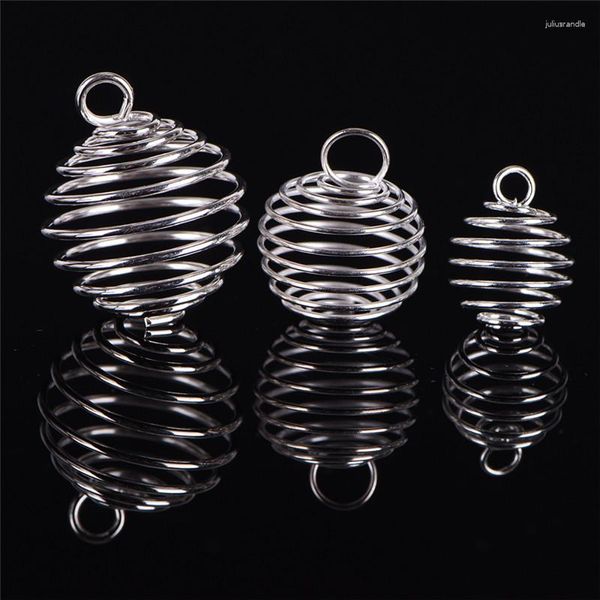 Collane con ciondolo 30 pezzi/set gabbie con perline a spirale pendenti placcati in argento creazione di gioielli artigianali regalo fai da te