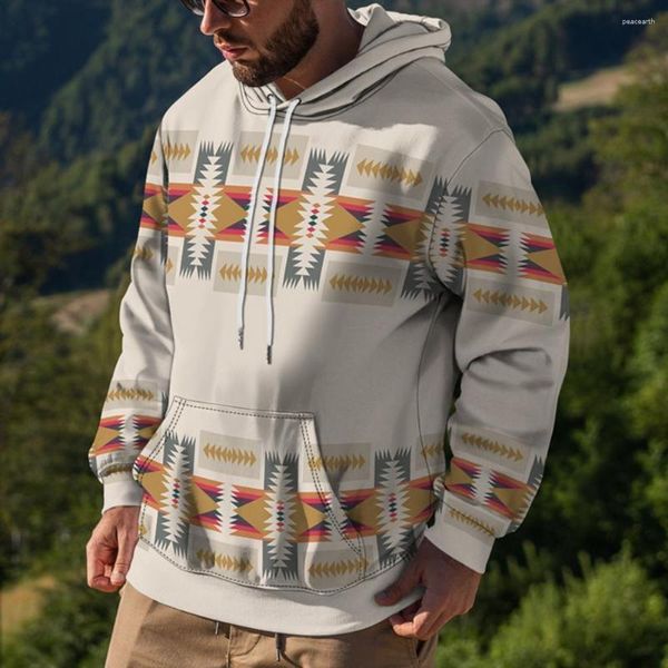 Felpe con cappuccio da uomo Pullover con stampa geometrica Felpa con cappuccio da uomo con coulisse Manica lunga Tasca frontale Felpa sportiva con cappuccio Top spessi e caldi