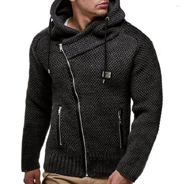Мужские куртки, осенне-зимний свитер, модное облегающее пальто на молнии с длинным рукавом, черное утолщенное вязаное пальто