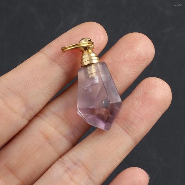 Anhänger Halsketten Ätherisches Öl Flasche Naturstein Amethyst Sechseckige Pyramide Parfümeur Für Schmuck Machen DIY Halskette Zubehör