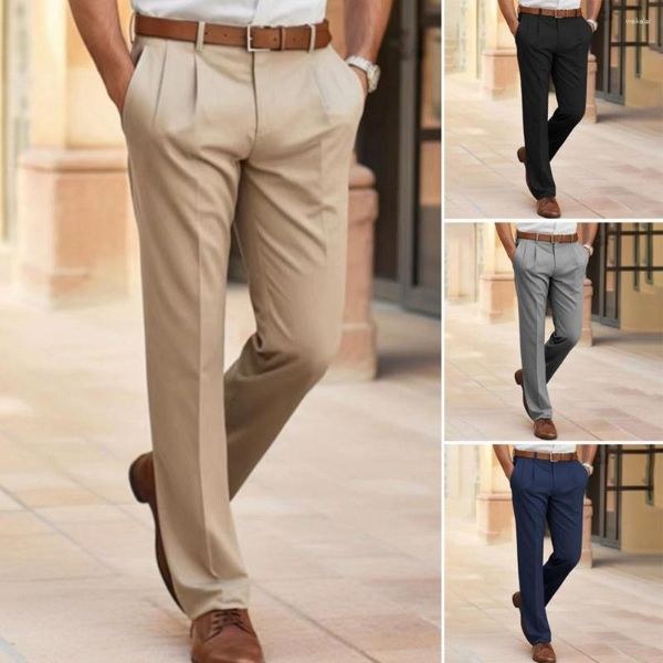 Ternos masculinos sofisticados calças sociais escritório calças compridas premium slim fit terno clássico cor sólida para