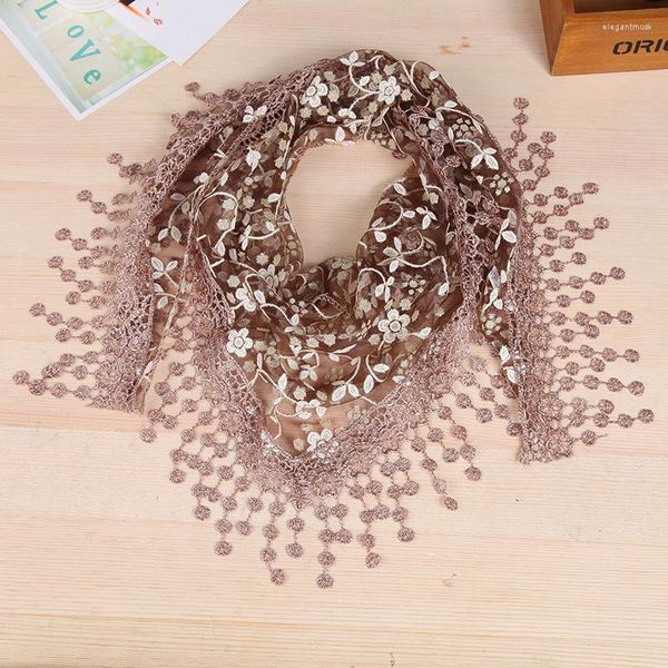 Sciarpe Alla Moda Fiore Frange Sciarpa Del Triangolo Delle Donne Elegante Scialle di Pizzo Foulard Traspirante Decorazione Collo Velo da Sposa Bufanda