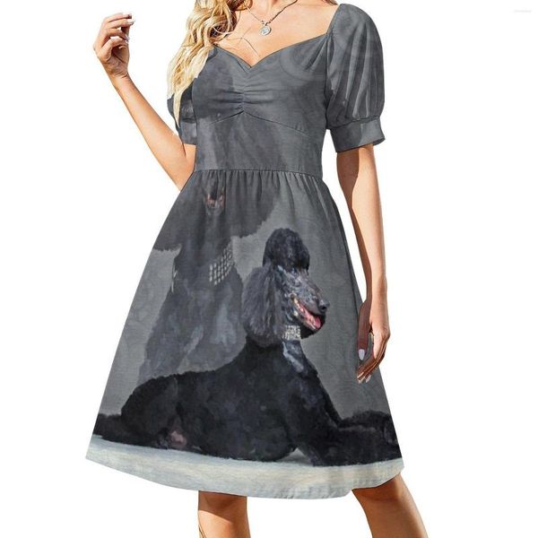 Повседневные платья Элегантное черное стандартное композиционное платье с пуделем Сексуальное женское летнее платье