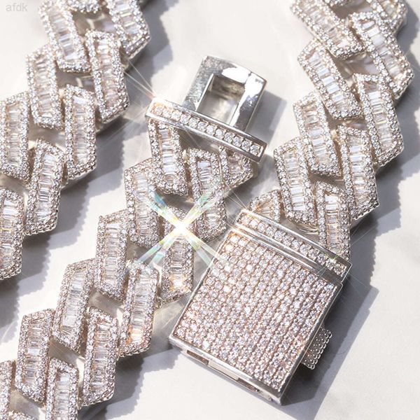 Fashion Design 20mm Baguette Moissanite Cuban Chain Pass Diamond Tester Gioielli in argento sterling 925 Bling Hip Hop